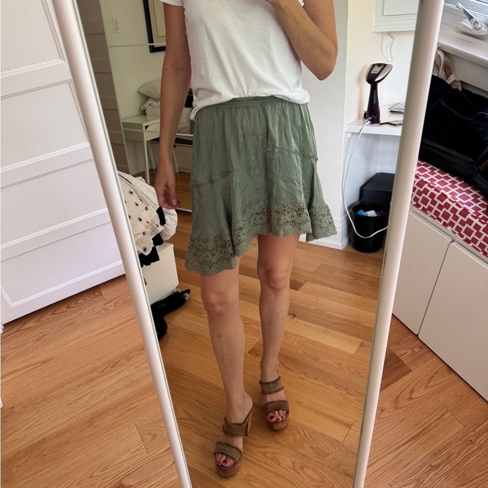 Free People Moss Green Lace Midi Skirt NWOT
